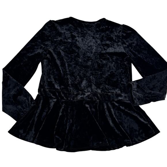Kim & Cami Black Crushed Velvet Tie Front Peplum Dressy Jacket Women's Small - Picture 3 of 7